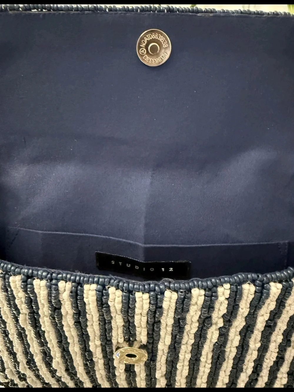 NWT Artisanal Hand Beaded Statement Navy and White Striped Dainty Purse - Picture 4 of 4